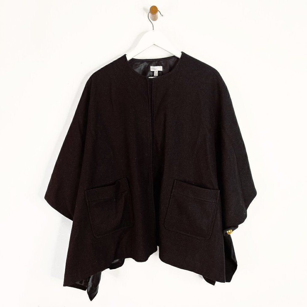Linea Domani Black Wool Blend Satin Lined Cape with Patch Pockets